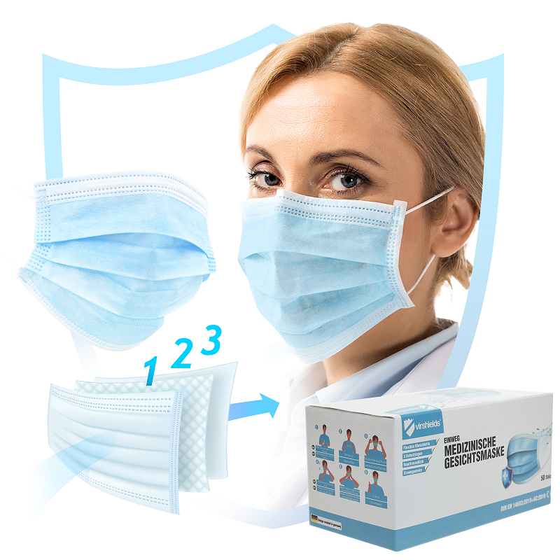 50 Medizinische Gesichtsmasken 3-lagig Typ IIR BLAU