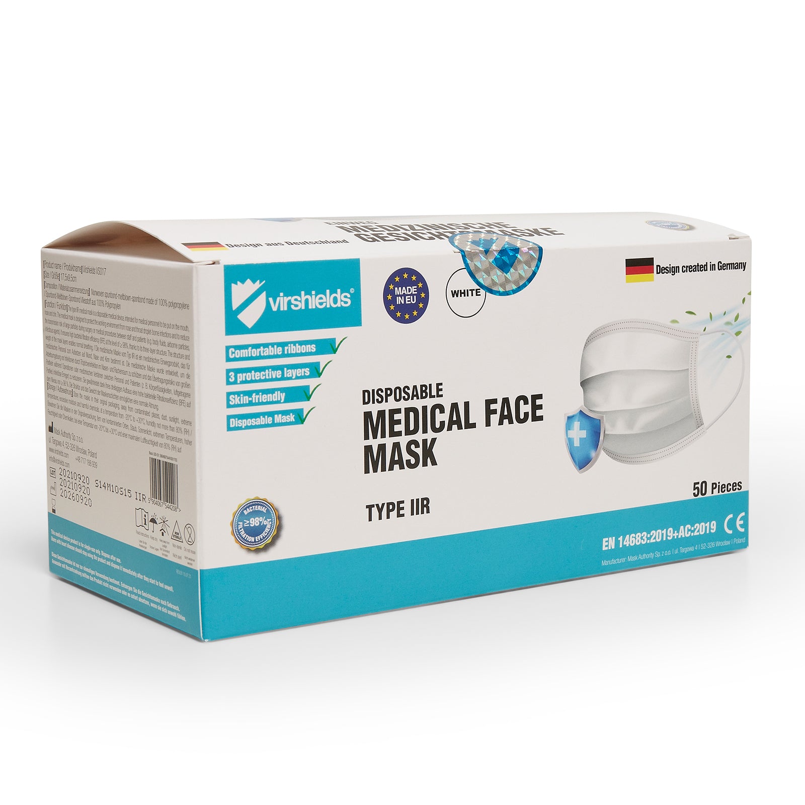 50 Medizinische Gesichtsmasken 3-lagig Typ IIR WEISS
